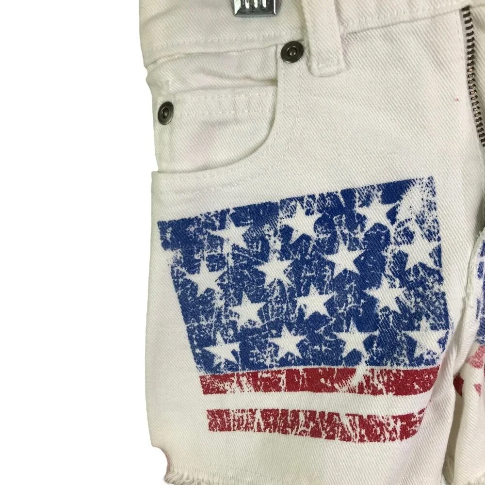Tractor Girls White Denim Shorts Sz 6 American‎ Flag Frayed Cotton Patriotic USA